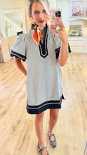 Black Stripe Puff Sleeve Dress