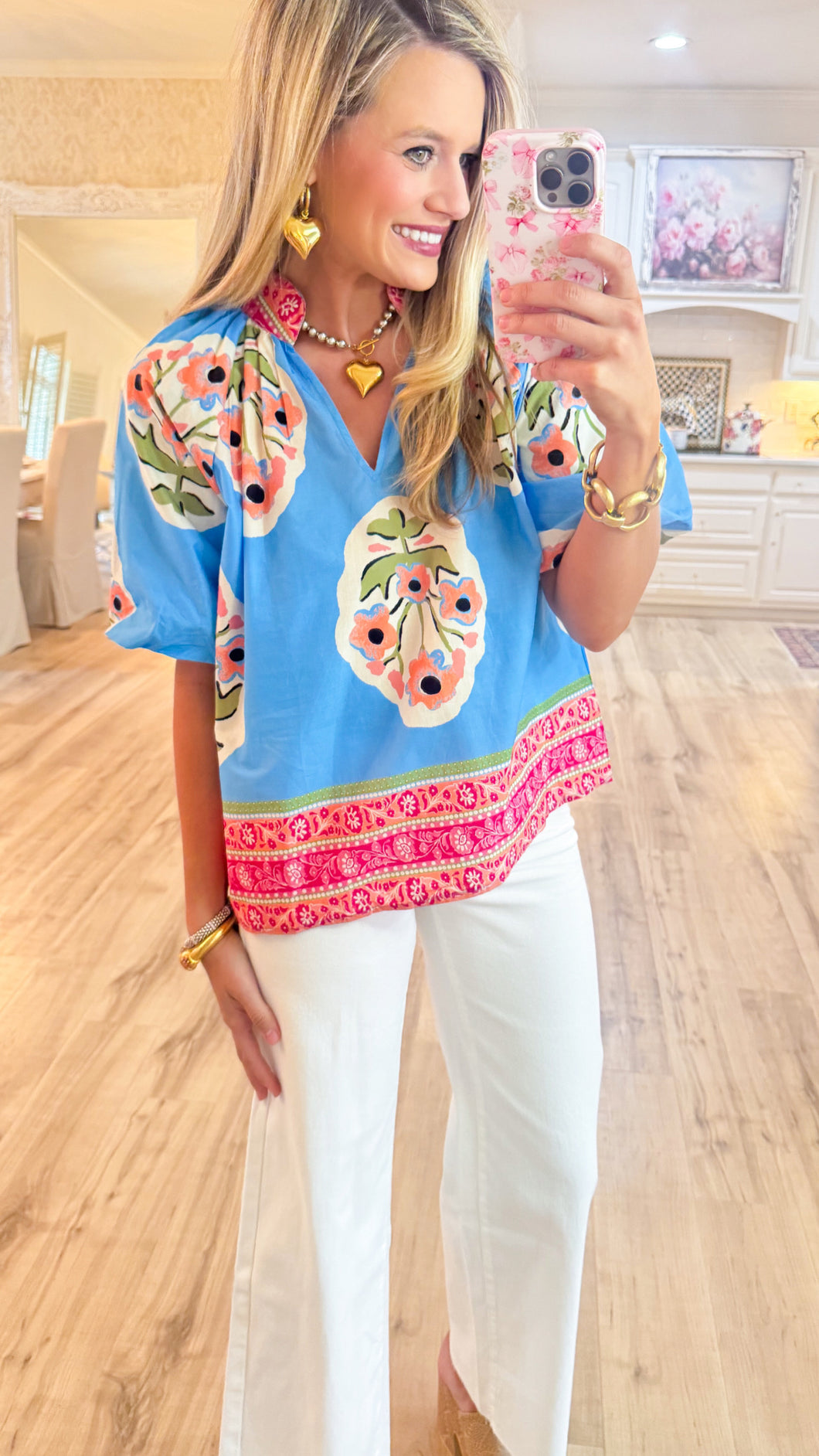 Blue Floral Abstract Top