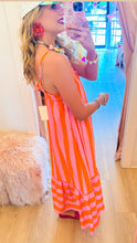 Orange and Pink Striped Midi Dress