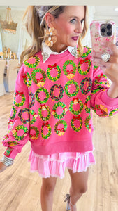 Queen of Sparkle Pink Wreath Sweatshirt