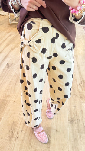 Taupe Brown Polka Dot Bow Pants