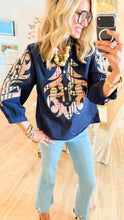 Navy Plaid Applique 3/4 Sleeve Top