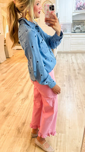 Denim Heart Embroidered Top
