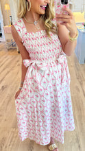 Pink and White Bow Printed Midi Dress