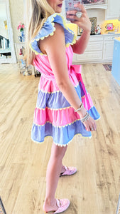 Pink and Blue Colorblock Dress