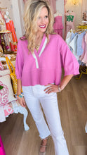 Pink Contrast Trim V-Neck Sweater