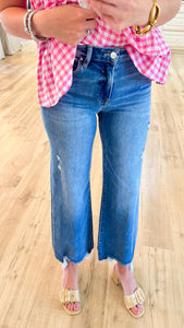 Risen Medium Wash Wide Leg Cropped Jeans