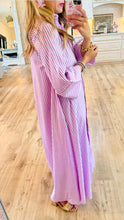 Off White and Orchid Stripe Maxi Shirt Dress