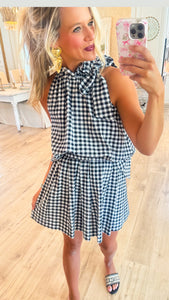 Black Gingham Skirt Set