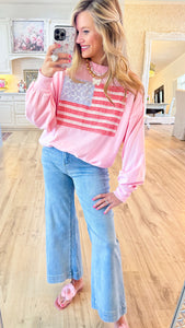 Pink American Flag Sweatshirt