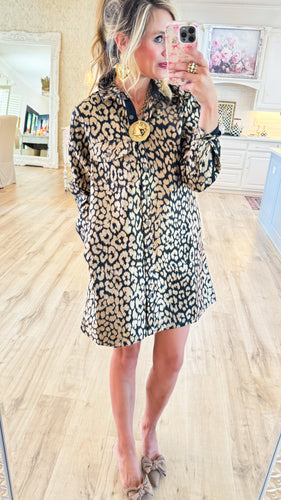 Metallic Leopard Button Up Dress