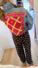 Cropped Pink and Orange Embroidered Denim Jacket