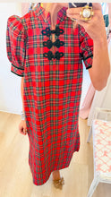 Red Tartan Plaid Puff Sleeve Midi Dress