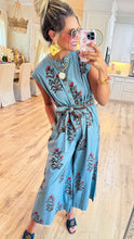 Ivy Jane Slate Blue Block Print Jumpsuit
