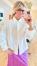 Off White Oversized Ruffle Detail Button Up Top