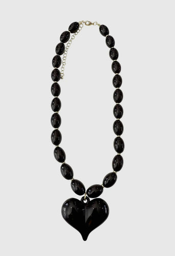 Black Beaded Heart Necklace