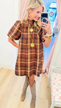 Brown Plaid Puff Sleeve Dress
