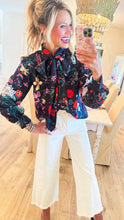 Black Multi Floral Bow Top