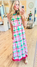 Pink Multi Plaid Fringe Hem Maxi Dress