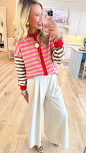 Red Multi Color Stripe Cardigan