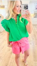 Deal of the Day Kelly Green Smocked Ruffle Sleeve Top