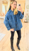 Dark Denim Pleated Detail Jacket