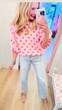 Pink Polka Dot Bubble Sleeve Top