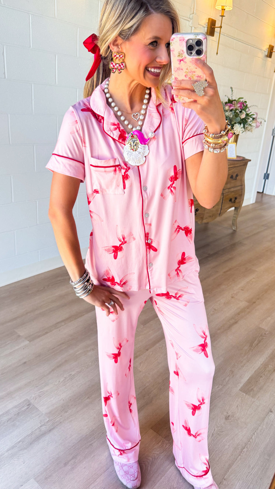 Pink and Red Bow PJ Pant Set