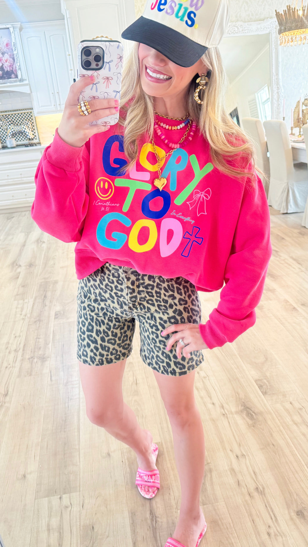 Pink Glory to God Crop Sweatshirt