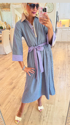 Multi Color Stripe Mix Match Midi Dress