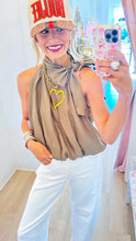 Olive High Neck Bow Bubble Top
