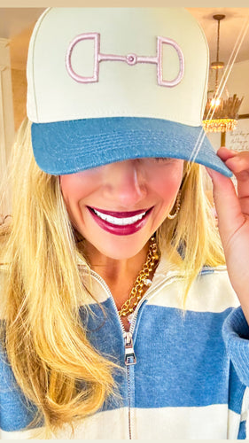 Light Pink and Blue Horse Bit Hat