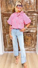 THML Pink Gingham Puff Sleeve Top