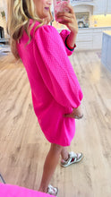 Hot Pink Quilted 3/4 Sleeve Dress