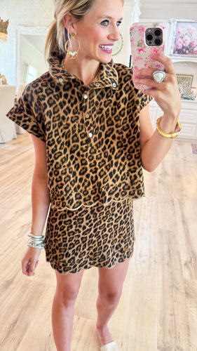 Leopard Print Scalloped Skirt Set