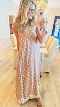 Latte and White Polka Dot Lace Hem Midi Dress