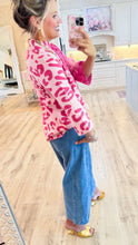 Pink Colorblock Leopard Pattern Sweater