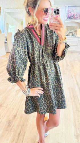 Chocolate Leopard Print Puff Sleeve Mini Dress