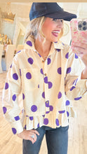 Cream and Purple Polka Dot Ruffle Hem Blouse