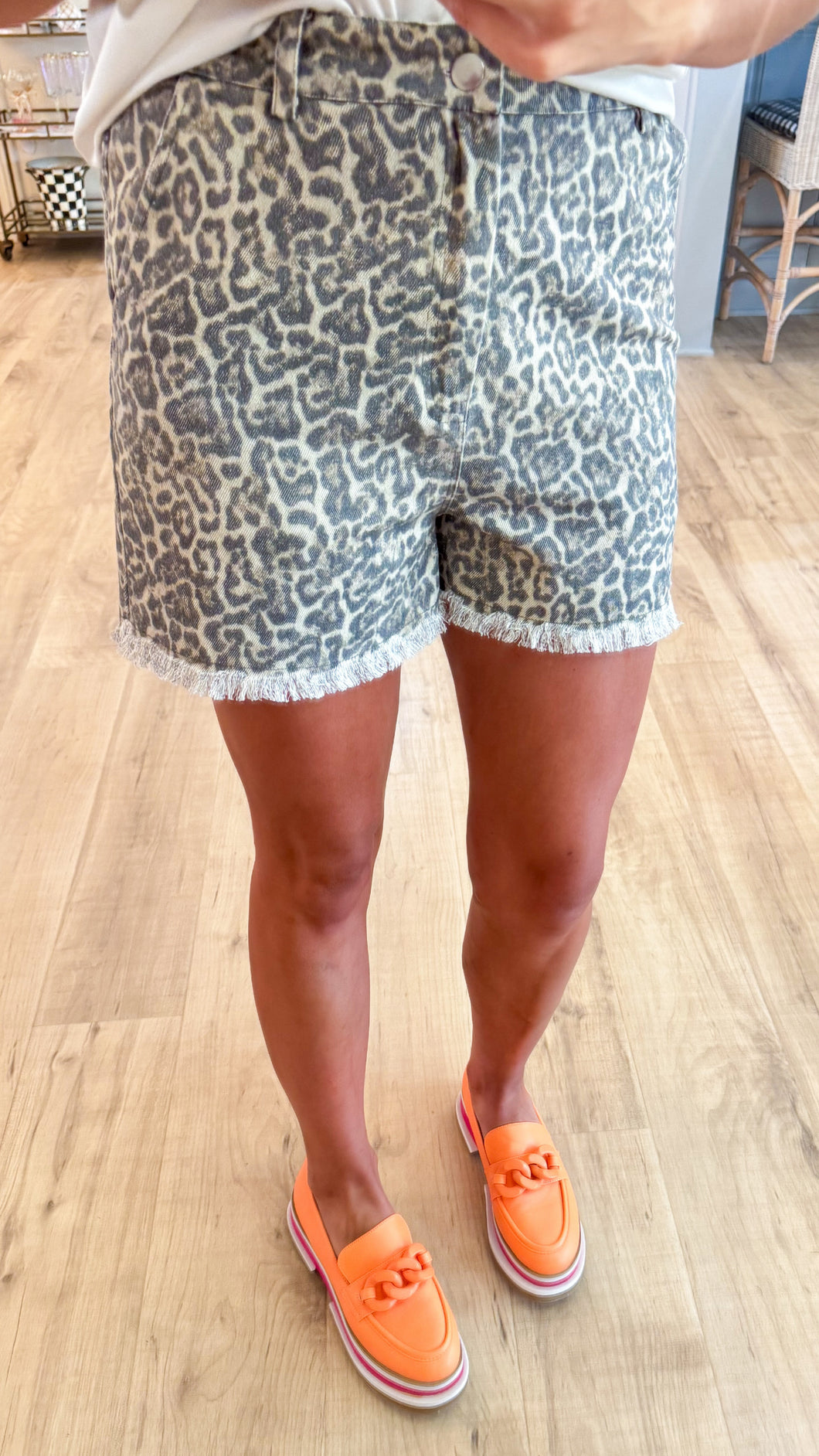 Leopard Print Denim Shorts