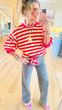 Red Striped Bubble Sleeve Pullover