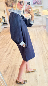 Navy Quilted Shirt Dress