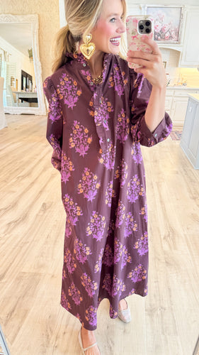 Chocolate Mix Print Midi Dress