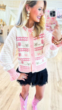 Ivory and Pink Ruffle Sleeve Cardigan