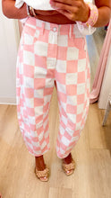 Pink Checkered Print Barrel Pants