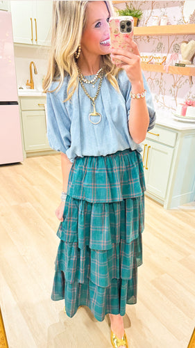 Green Plaid Maxi Skirt