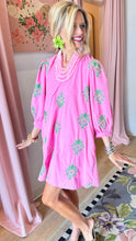 Pink Embroidered 3/4 Sleeve Mini Dress