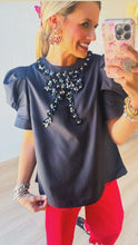 Black Sequin Bow Top