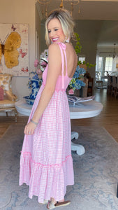 Pink Gingham Midi Dress
