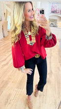 Red and Taupe Accent Blouse